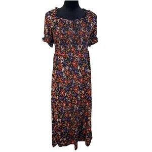 Beachlunchlounge Dress Womens S Floral Smocked Maxi Puff Sleeve Square Neck Boho